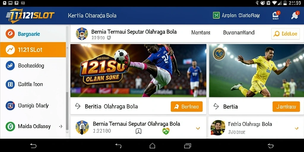 Tampilan utama aplikasi 1121SLOT dengan berita olahraga bola terbaru.