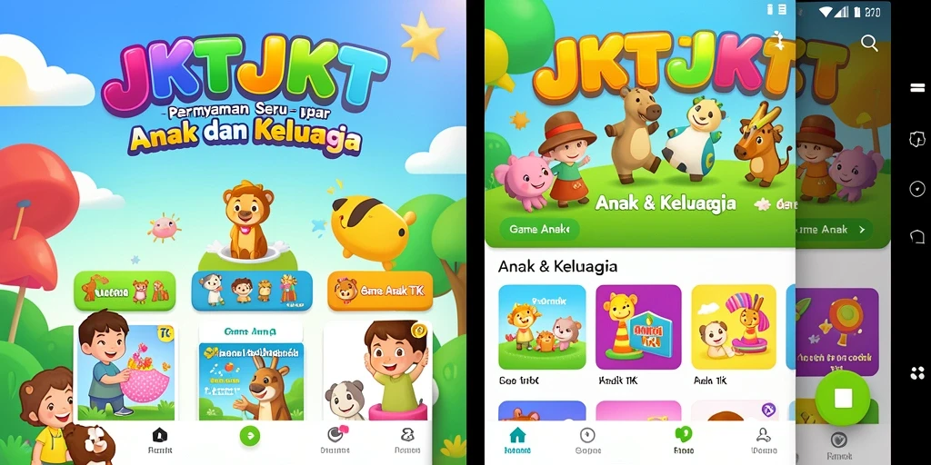 Tampilan antarmuka aplikasi JKTJKT yang menarik dan bersahabat untuk anak-anak.