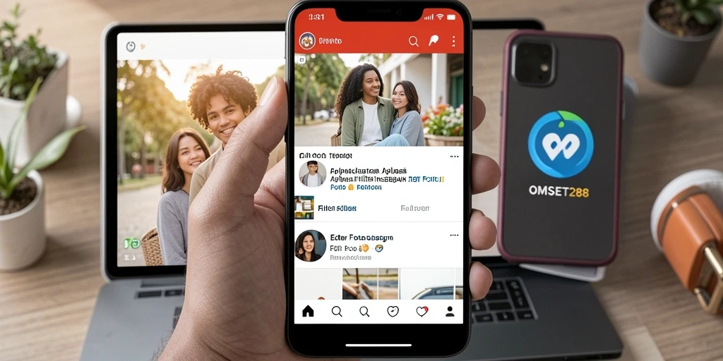 Antarmuka aplikasi OMSET288 dengan berbagai pilihan filter Instagram.