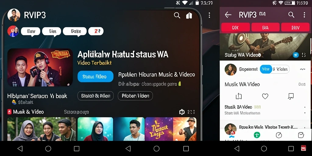Antarmuka RVIP3 menampilkan koleksi video menarik untuk status WhatsApp.