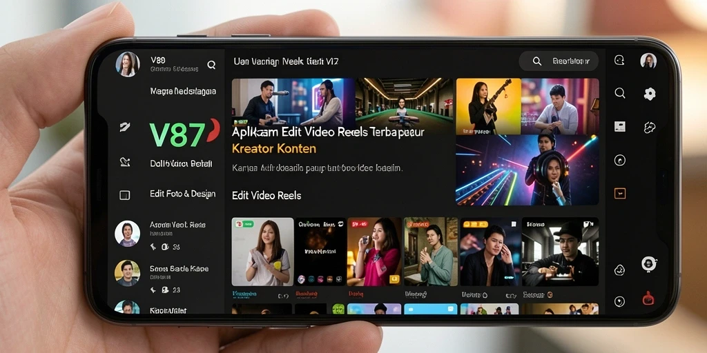 Tampilan antarmuka aplikasi V87 untuk Edit Video Reels yang intuitif.