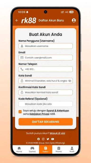 Registrasi Akun Baru rk88 untuk Pengguna Android